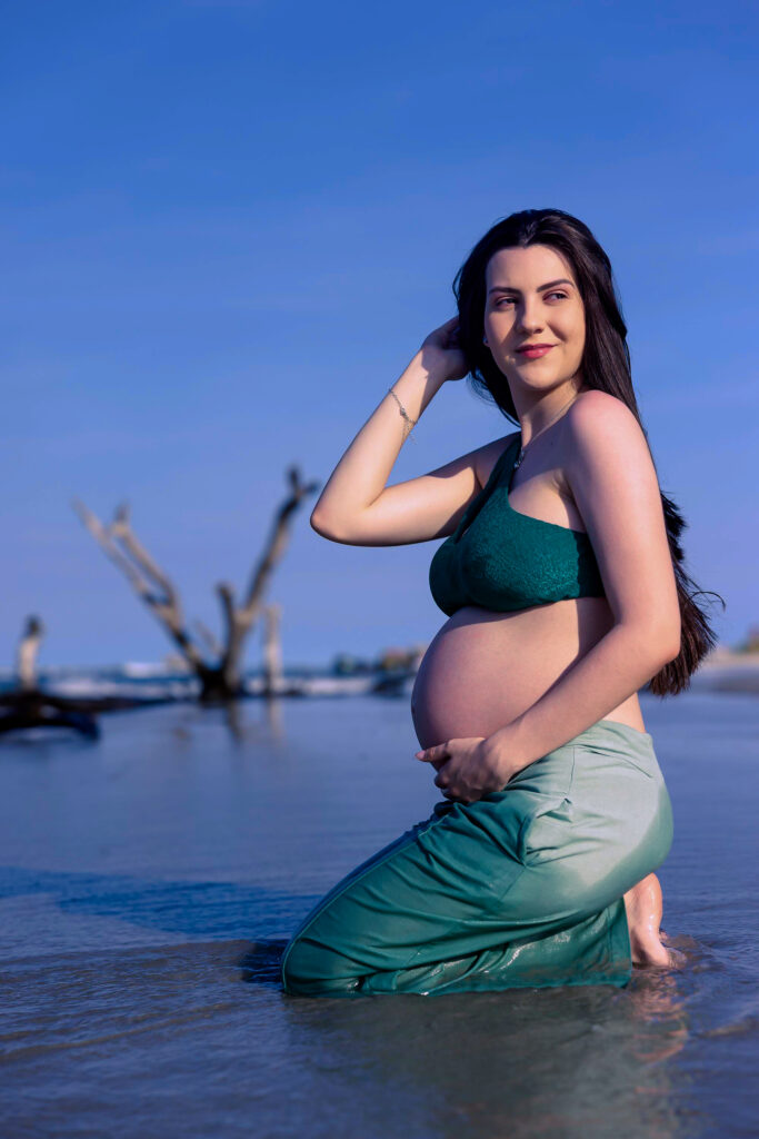 Pregnant woman at beach